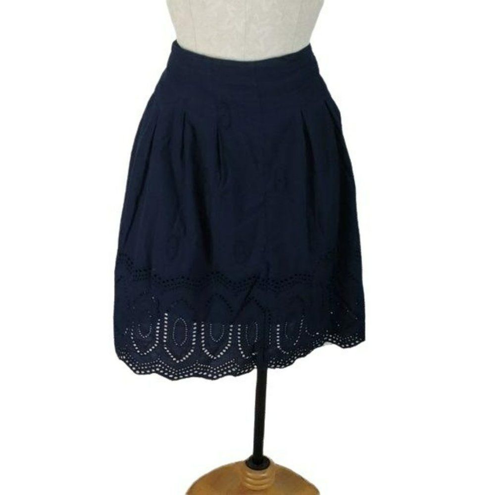 Covington Women's Navy Blue Flare Cotton Eyelet Patterned Skirt Size 16